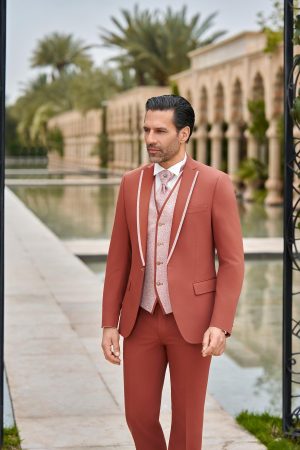 Costume de mariage Berlin terracotta, revers soulignés de satin