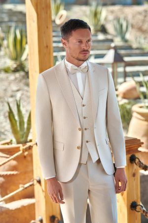 Costume de mariage Linares beige, tissu chiné