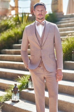Costume de mariage Linares rose, tissu chiné