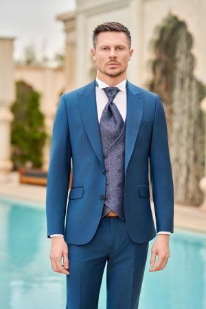 Costume de mariage Madison bleu canard, revers en pointe