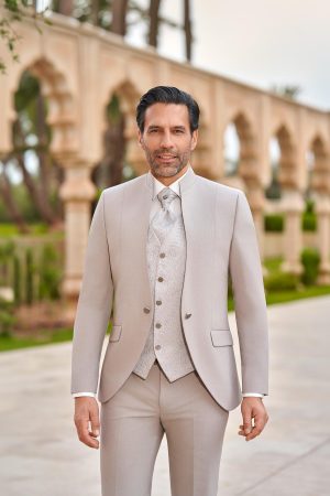 Costume de mariage Montería beige, col officier