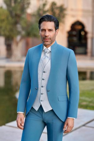 Costume de mariage Montería bleu indigo, col officier