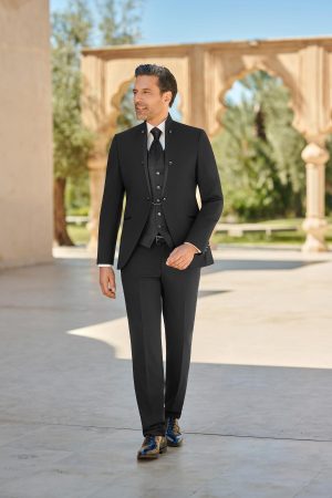 Costume de mariage Rhodes noir, col officier