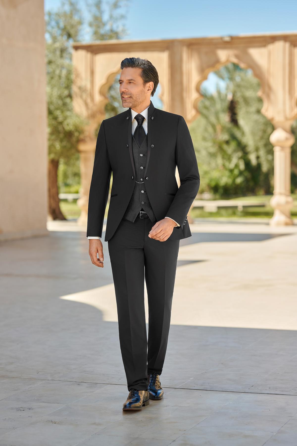 Costume Rhodes Noir Costume de mariage Rhodes noir, col officier