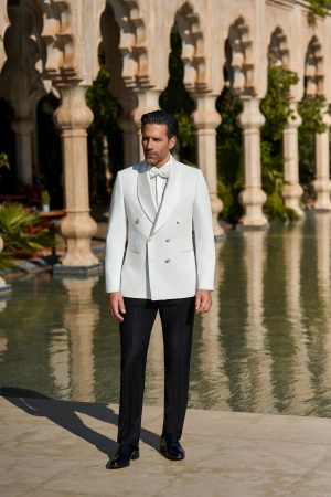 Smoking de mariage Brighton ivoire, veste croisée à col châle