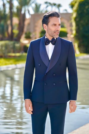 Smoking de mariage Brighton bleu marine, veste croisée à col châle
