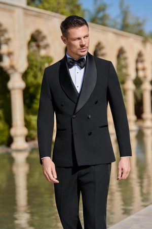 Smoking de mariage Brighton noir, veste croisée à col châle