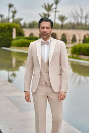 Smoking de mariage Seattle beige, revers en satin
