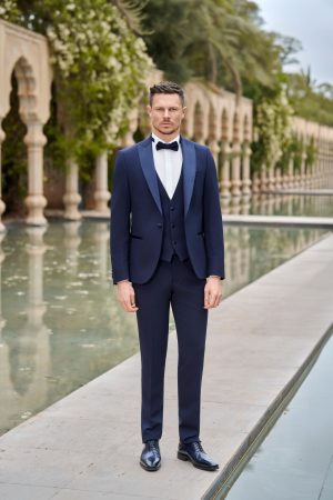 Smoking de mariage Seattle bleu marine, revers en satin